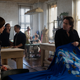 Schumacher and Halston discussing fabric.